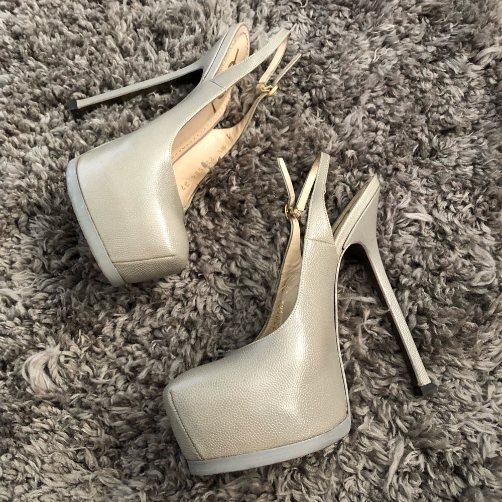 YSL Pebble Leather SlingBack Stilettos Tribtoo 105